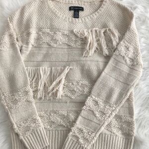 INC. Cream Fringed Macrame Sweater